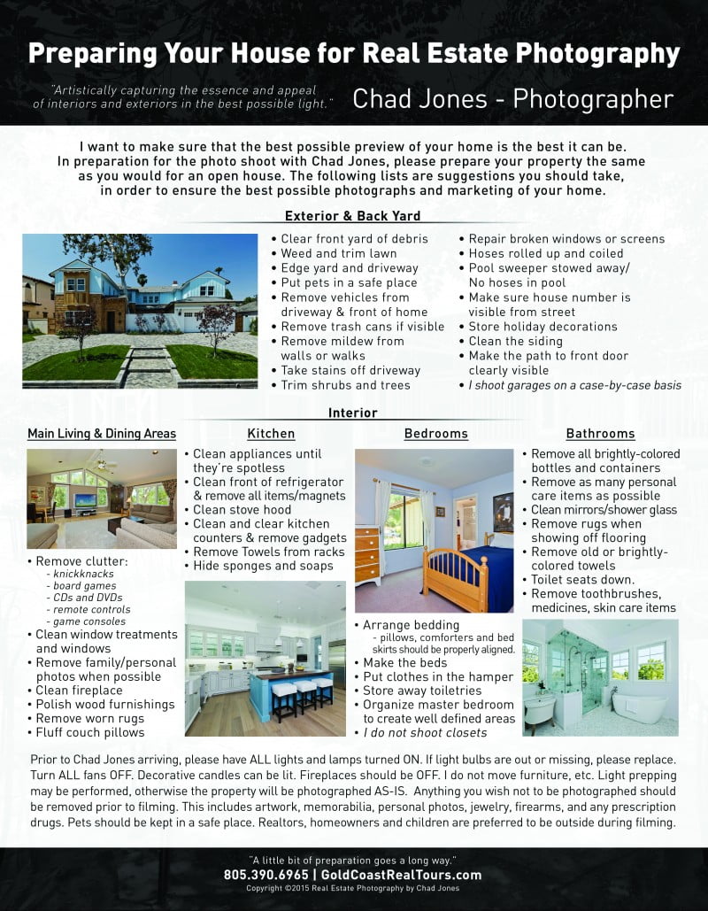 Worksheet for homeowners on what to do before the photographer arrives.